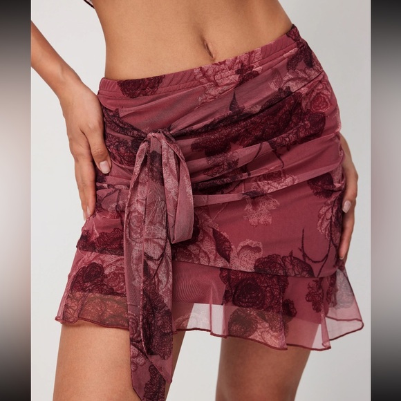 Cider chiffon High-waisted floral knotted mini skirt - Picture 6 of 7